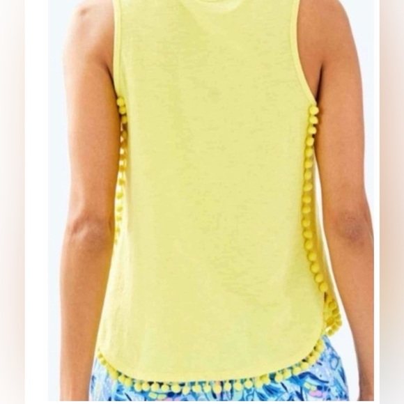 NWT - Lilly Pulitzer Women’s Small Yellow Sleeveless McKee Top with Pom Poms - Picture 5 of 16